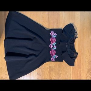 Black floral embroidered girls dress